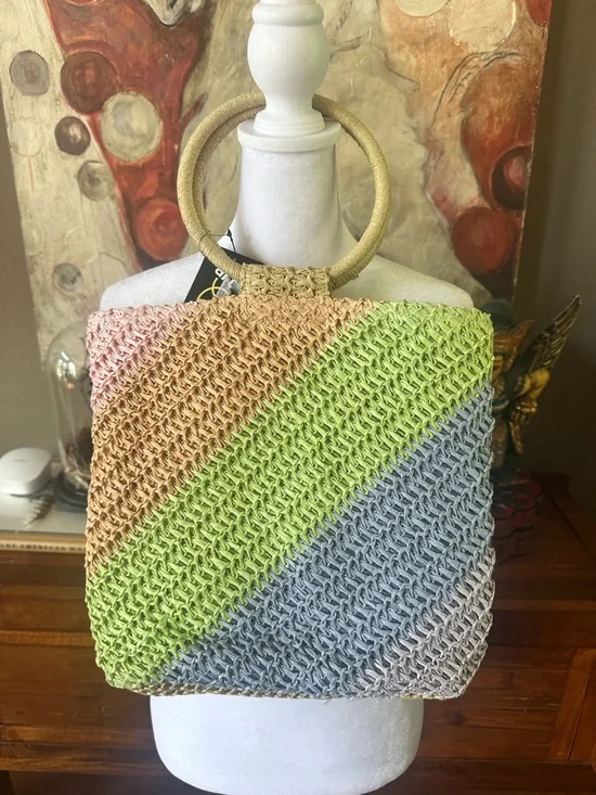 art class Multicolor Woven Straw Tote with Round Handles - Picture 2 of 5